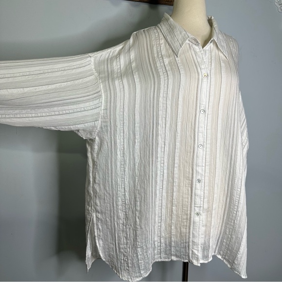 Vince White Sheer Textured Stripe Buttoned Boxy Shirt Top Size XXL NWOT! - Picture 5 of 13